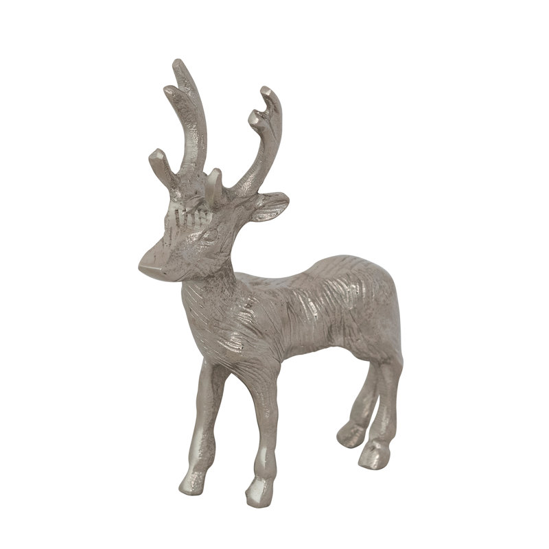 Figurine cerf en fonte d'aluminium à finition nickel