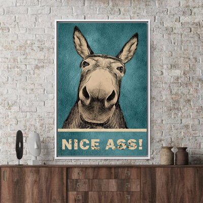 Humorous Donkey 'Nice Ass' Printed Canvas Artwork - Modern Wall Decor,1P WhiteFramedCanvas