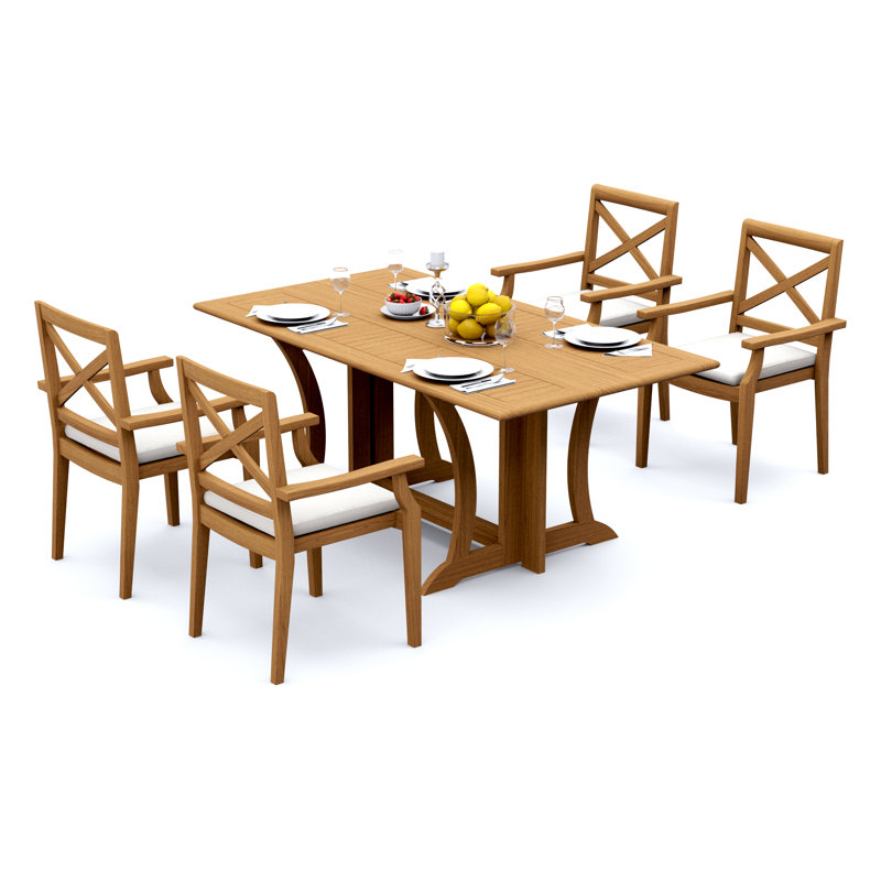 4 Seats 5 Pcs Grade-A Teak Wood Dining Set: Warwick Console Folding Rectangle Table And 4 Granada Stacking Arm Chairs #11GR1504