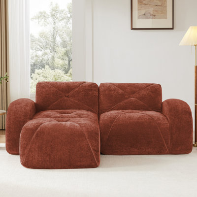 Rouge 2 brun en forme de L sans os avec tissu de velours doux, éponge haute densité 32d, design, siège ergonomique et un mobilier pour le salon Velours, coussins, temps de famille