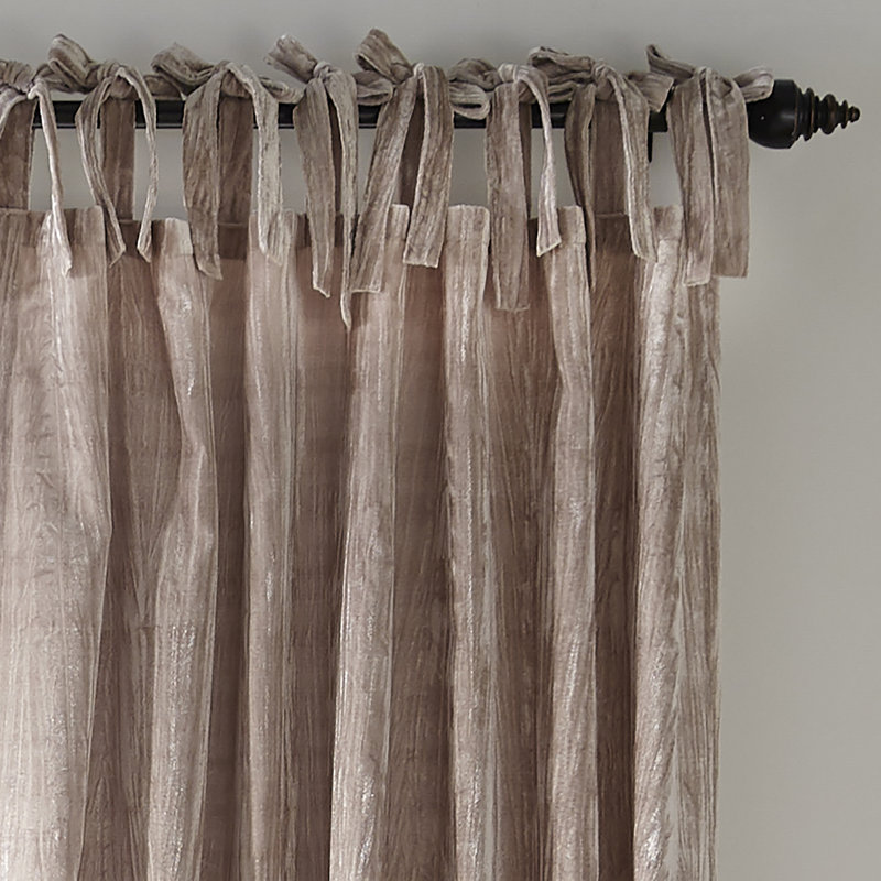 Damaya Crushed Velvet Solid Semi-Sheer Tab Top Single Curtain Panel, Taupe, 52" x 84"