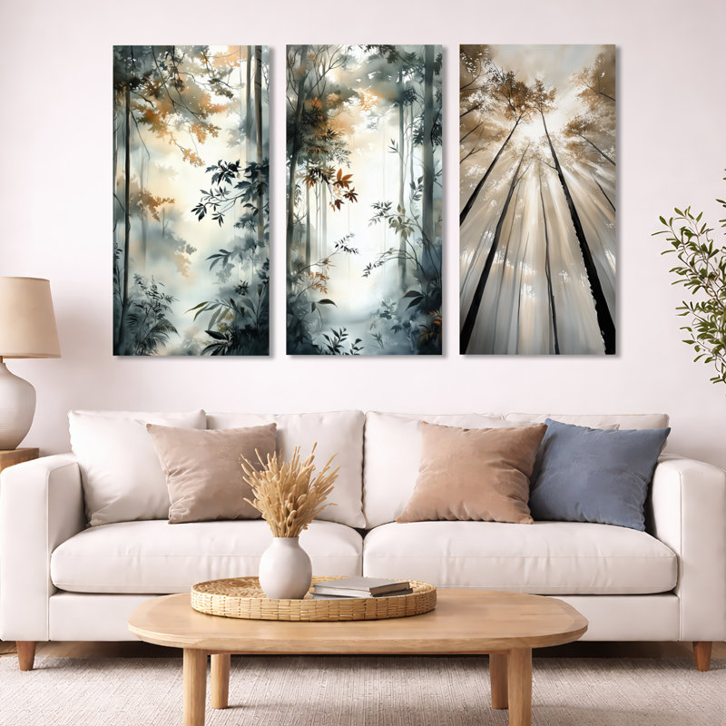 Sunlit Canopy Rainforest - Forest, impression sur toile à 3 panneaux, 32" H x 48" W, Wrapped Canvas