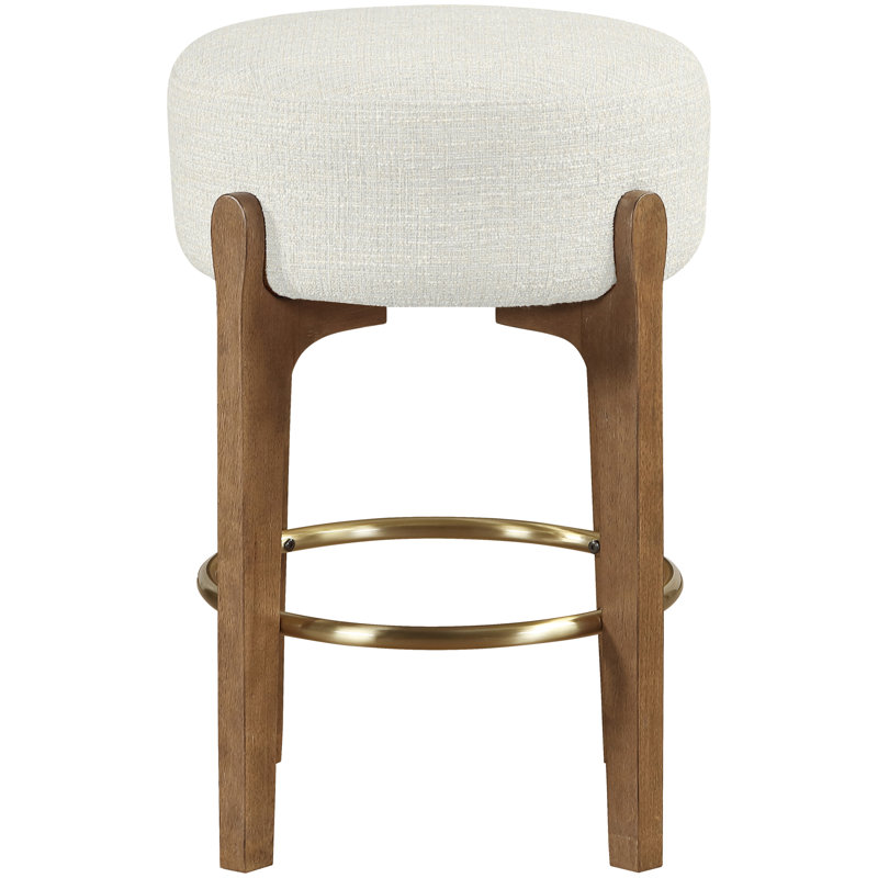 Tabouret de comptoir rembourré en tissu Maud, Siège crème / structure en noyer brun