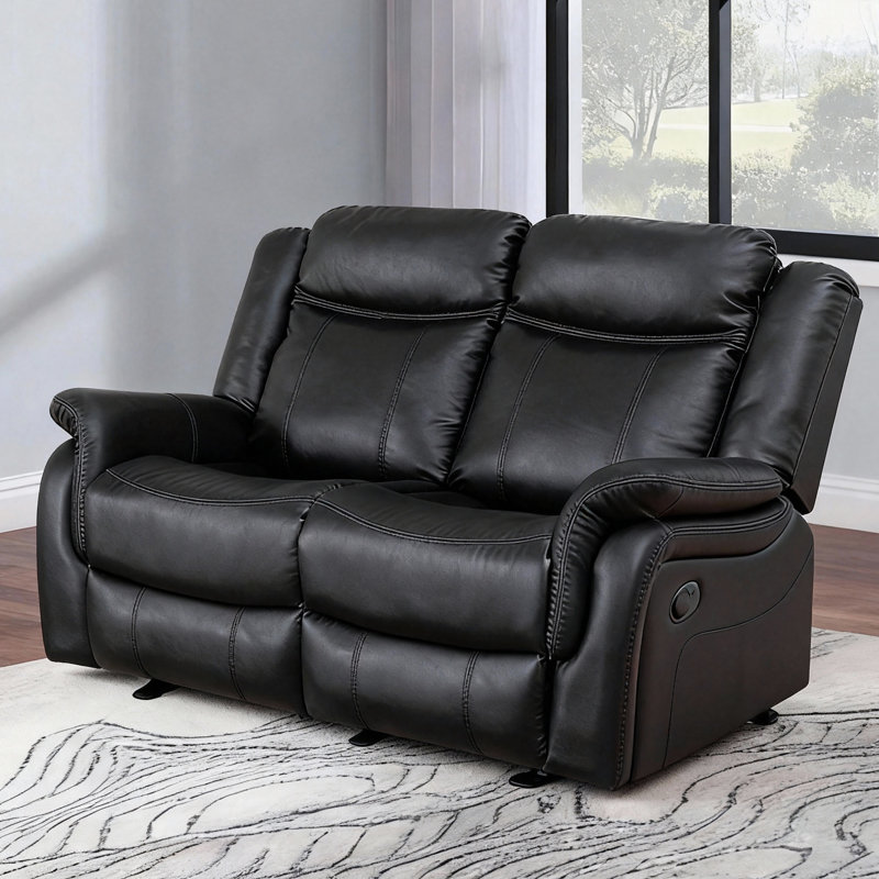 56.69'' Manual - Recline Faux Leather Loveseat, Black