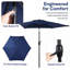 Parasol de patio 7,5 pi avec manivelle et inclinaison, bleu, 6 côtes, polyester imperméable, sans la base du parasol-131124788