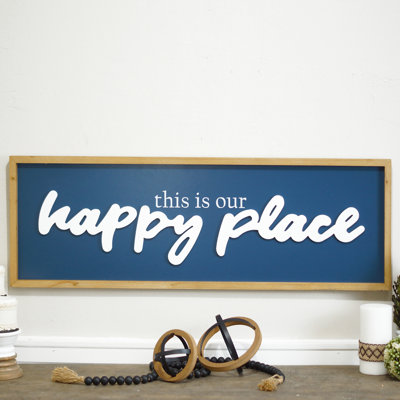 Enseigne murale bleue Happy Place 36 po
