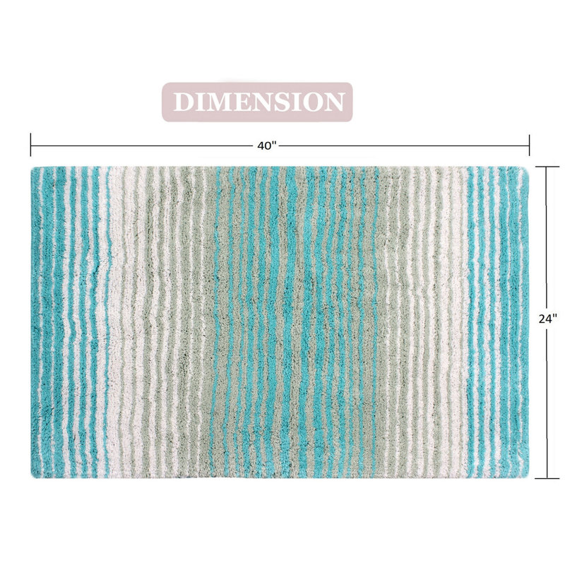 Tapis pour salle de bain 100% coton avec envers en latex, Turquoise, Simple - L 24 po x l 40 po