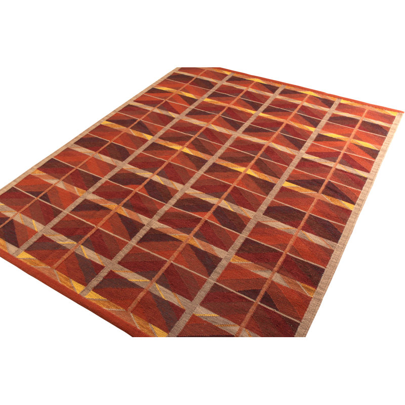 Scandinavian Hand Knotted Wool Geometric Area Rug, Rectangle 10' x 14'