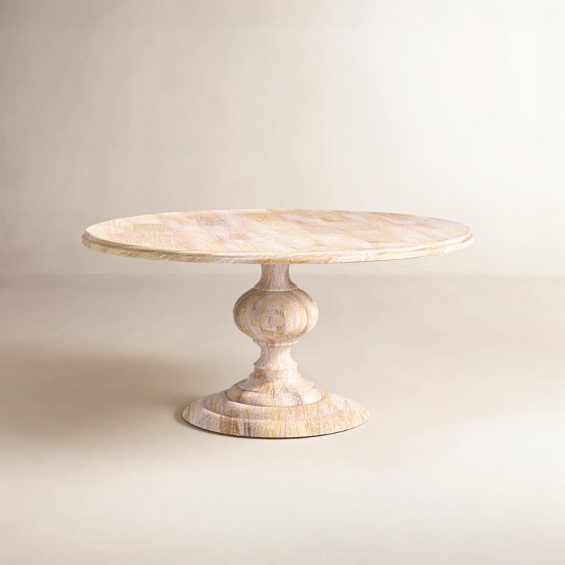 Tanisha Mango Solid Wood Pedestal Dining Table, Whitewash, 76" W x 76" L