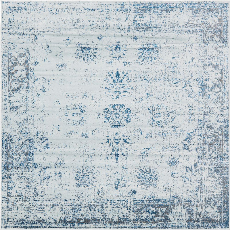 Tapis Brandt, Non, Bleu clair / Bleu marine, Carré 8 pi