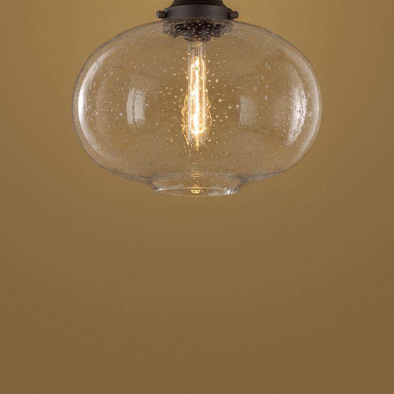 1-Light 14.5-Inch Olde Bronze Globe Flush Mount Light with Clear Seeded Glass Shade, Bronze