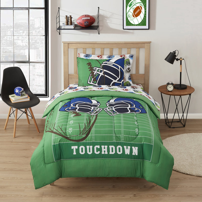 Ensemble d'édredon et de draps à imprimé de football pour enfants, Double