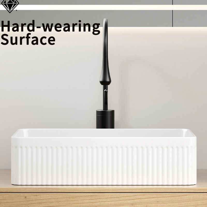 Céramique blanche, vasque, dessus de comptoir, salle de bain, forme rectangulaire, cuve profonde, drain rapide, surface lisse