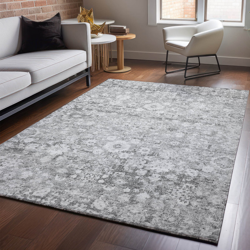 Premium Machine Washable Cerrito Silver Rug, Rectangle 3' x 5'