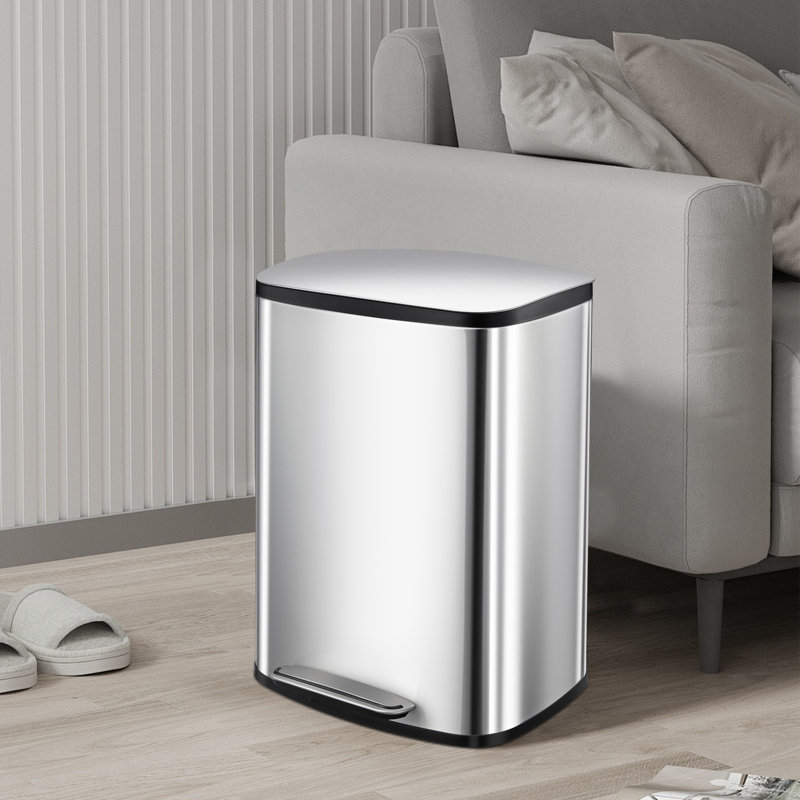 Poubelle de cuisine 50L en acier inoxydable, poubelle commerciale 13 gallons avec couvercle à fermeture douce et pédale