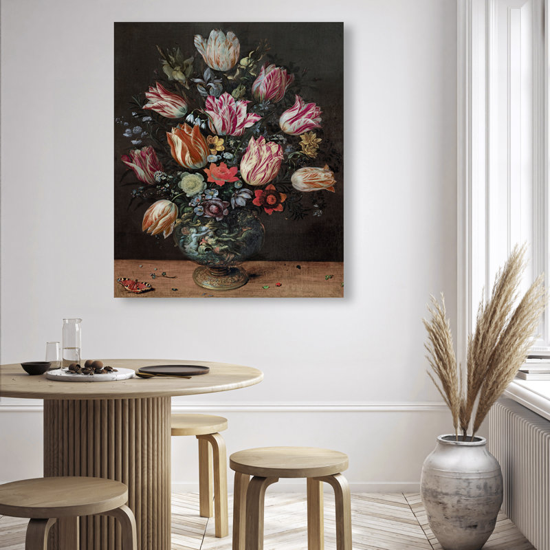 Francken the Younger Vase with Tulips Canvas Floral & Botanical Print by Oliver Gal, Black Frame, 16 x 20, 45"H x 36"W