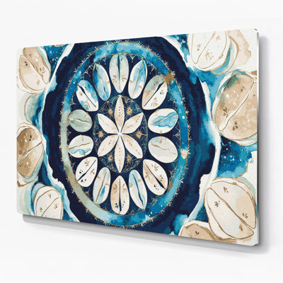 Coastal Sand Dollar Medallion Gray Metal Wall Art