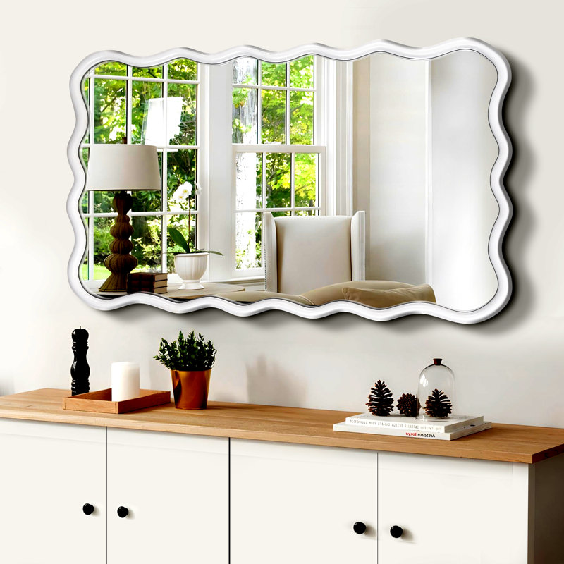 Miroir ondulé en bois massif, Bois naturel, Rectangulaire, 36"  x 24"