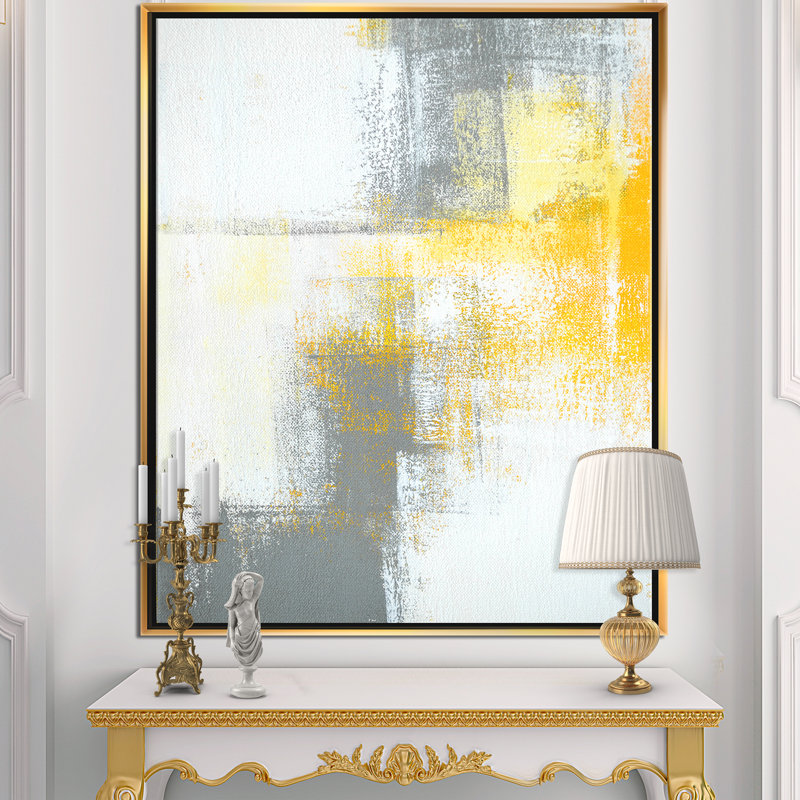 «Gray and Yellow Blue Abstract», reproduction d'art sur toile, H 36 po x l 24 po x P 1 po, Cadre flottant doré
