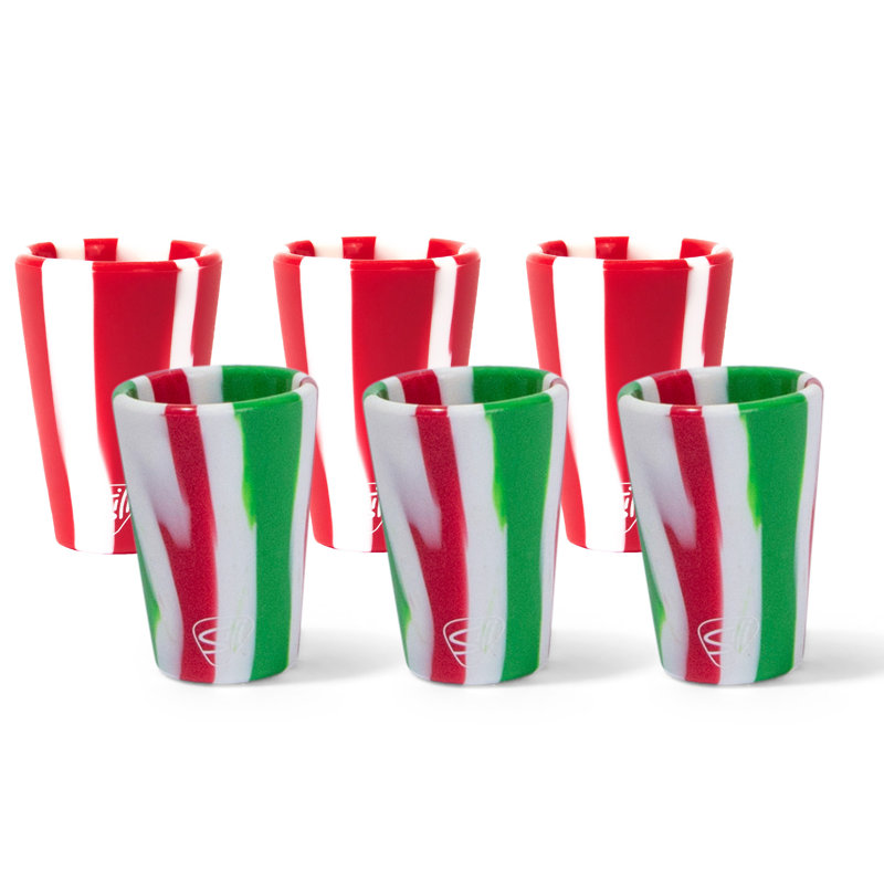 Silipint: verres à liqueur en silicone de 1,5 oz: paquet de 6 - 3 poinsettias et 3 menthe poivrée - incassable