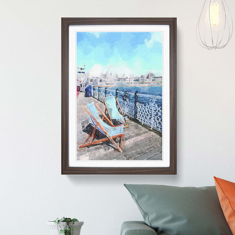 Upon Brighton Beach Pier in Abstract - Picture Frame Painting Print on MDF, 36cm H x 27cm W x 2cm D, Walnut Framed