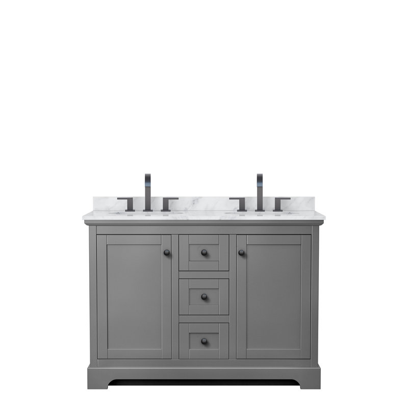 Ensemble de meuble-lavabo double 48 po Avery, Gris foncé, Noir mat