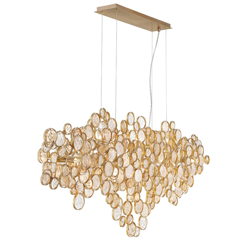 Trento 15 - Light Dimmable Modern Linear Chandelier, Clear , 25" H x 56" W x 11" D, Gold
