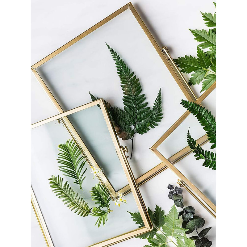 Ensemble de 3 cadres à photo géométriques en métal avec couvercle en verre, comprenant des formats de 4 po x 4 po; 4 po x 6 po; 5 po x 7 po