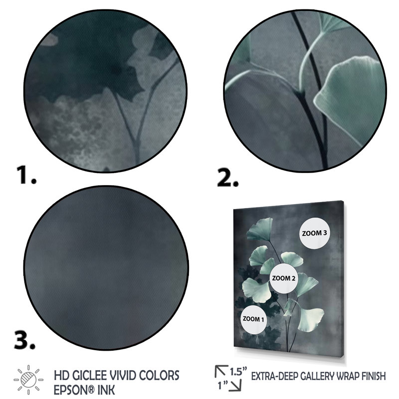 Feuillage vert et fleurs sur toile, Cadre photo noir, H 32 po x l 16 po x P 1 po