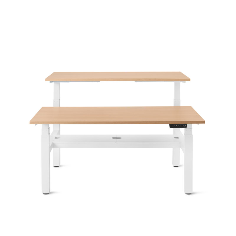 Bureau à hauteur réglable Series L, H 50,5 po x l 58 po x P 57 po, Blanc / chêne naturel