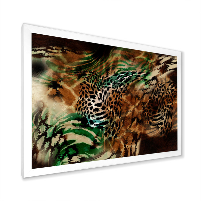 Léopard et tigre VII - décoration murale moderne encadrée, Cadre d'angle fermé blanc, H 24 po x l 36 po x P 1 po