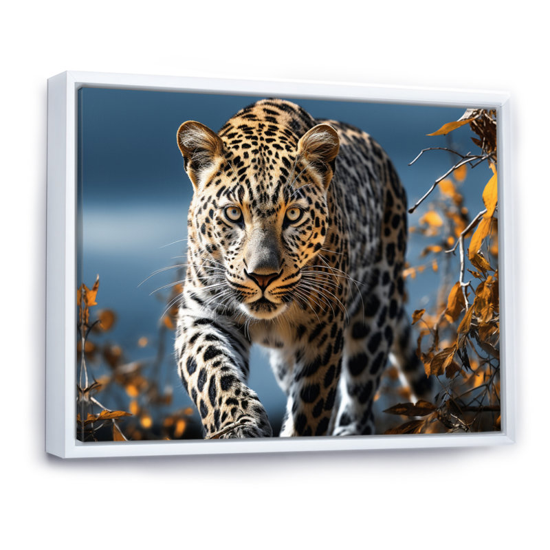 Leopard Sleek Leopard On Canvas Print, Cadre flottant blanc, H 30 po x l 40 po x P 1,5 po