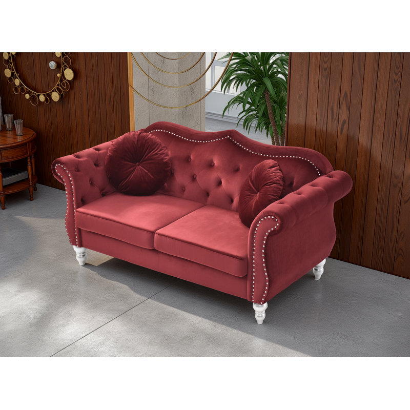 Modla  Velvet Fabric Loveseat, Burgundy