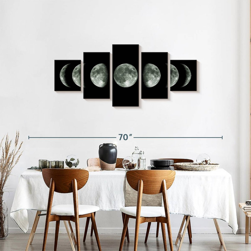 Cycle lunaire sur toile, ensemble de 5 pièces, H 74 po x l 34 po x P 1,25 po
