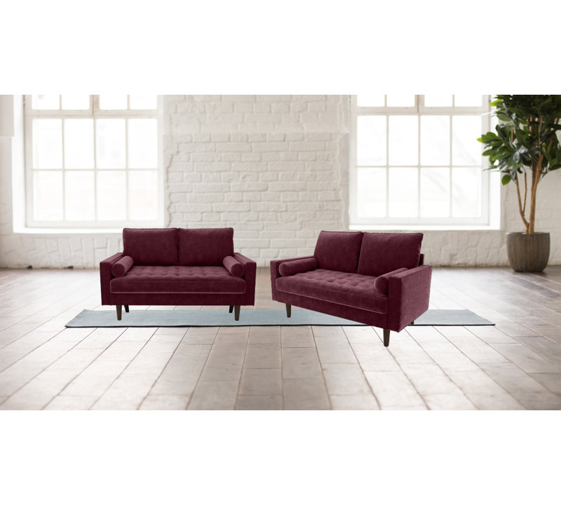 Ensemble de causeuse en velours luxueux avec pieds en bois élégants, Causeuse, coussins décoratifs, Rosé