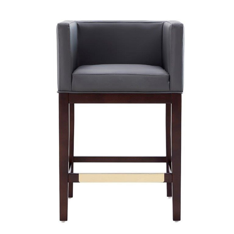 Kingsley Mid-Century Modern Vegan Leather Upholstered Beech Wood Counter Stool in Gray, Counter Stool (26" Seat Height)
