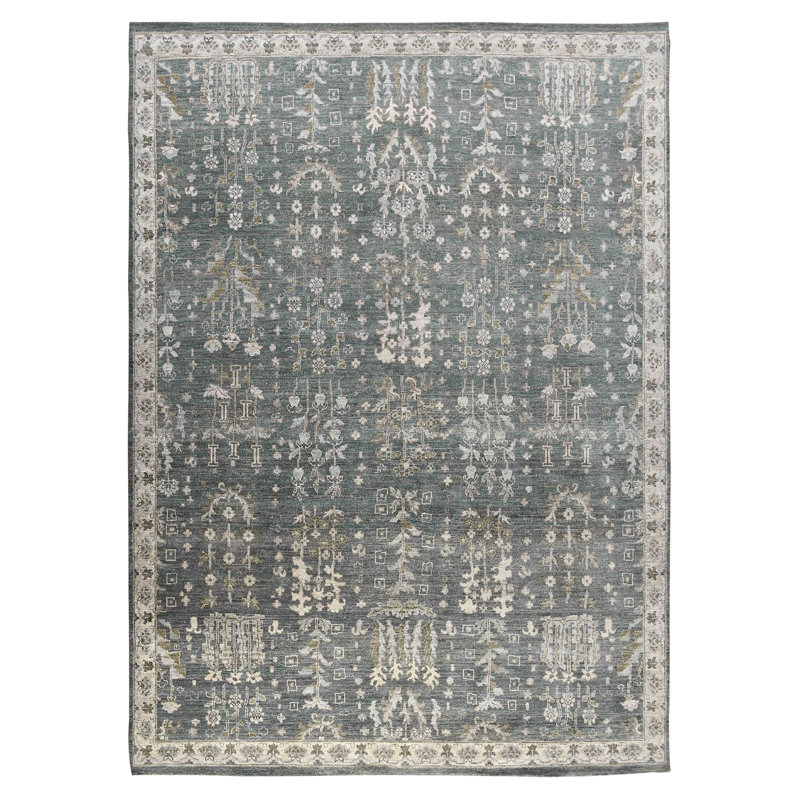 Tapis gris en laine noué à la main Butner, Rectangle 2 pi x 3 pi
