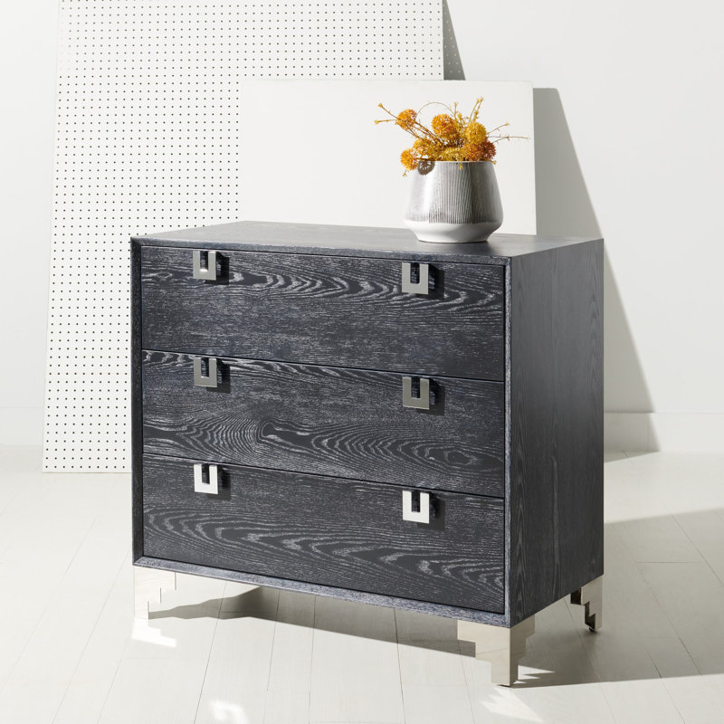 Hamlig Accent Chest, Black Cerused Oak/Chorme