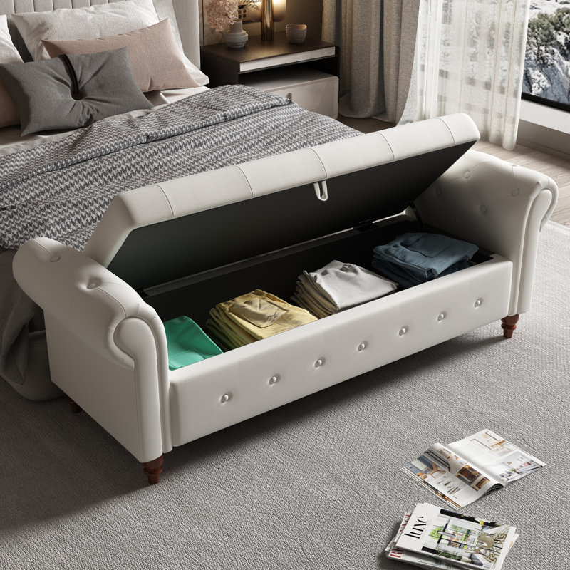 Banc de rangement rembourré en polyester Alleisha, Beige