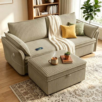 85" Sofa Bed, 3-in-1 Convertible Sleeper Sofa with USB ChargingPort,  Loveseat Couch for Living Room & Guest Use, Camel