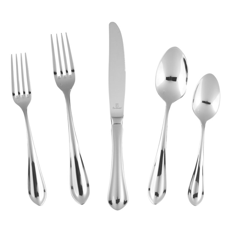 Fortessa Forge 5 Piece 18/10 Stainless Steel Flatware Set, Service for 1