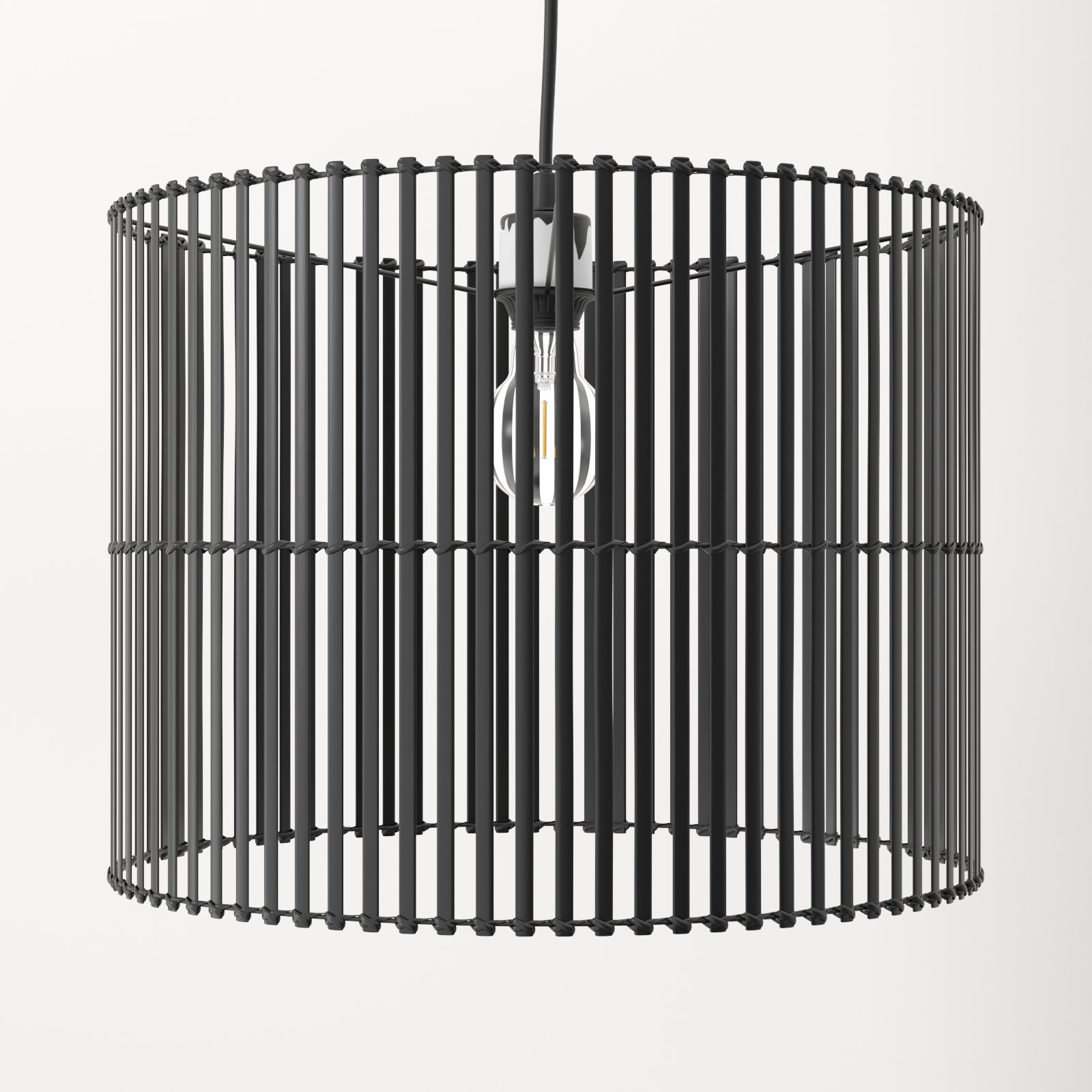 Fareholm Single Light Rattan Dimmable Pendant, Black