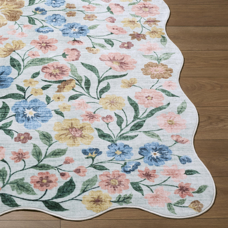 Eavan  Machine Woven Rug, Rectangle 7'6" x 9'5", Blue/Brown/Pink/Tan/Teal/Green