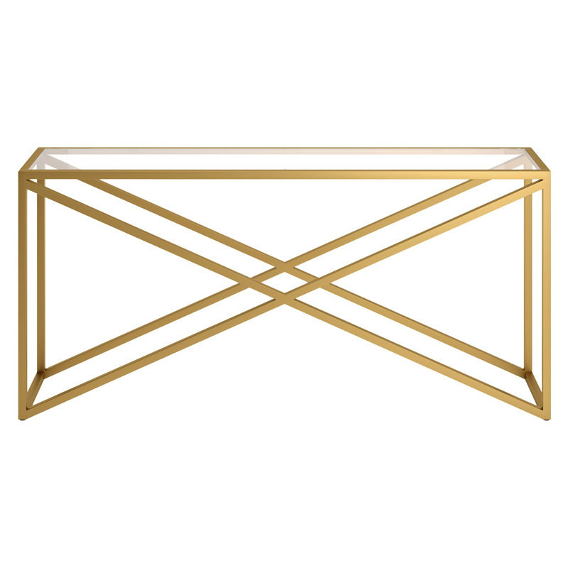Calix Glass Top Console Table, Brass, 76 cm H x 162.6 cm W x 35.6 cm D