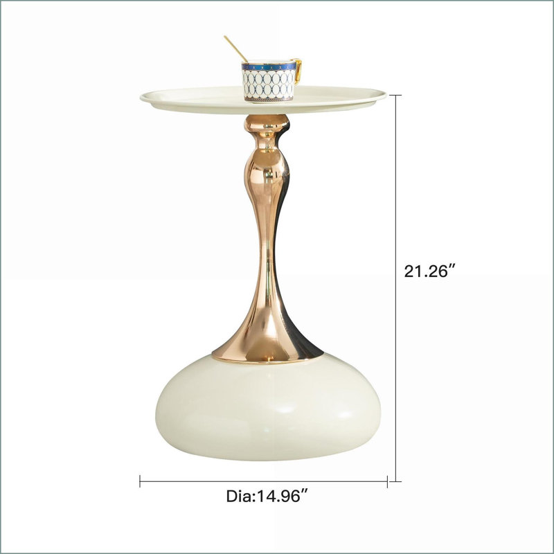 Table basse en métal blanc avec finition dorée - Conception polyvalente peu encombrante pour le salon, facile à assembler