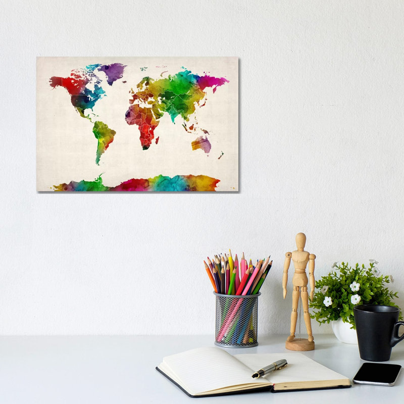 « aquarelle map of the world iii »-impression sur toile tendue Karlskrona, H 8 po x l 12 po x P 0,75 po, Toile tendue