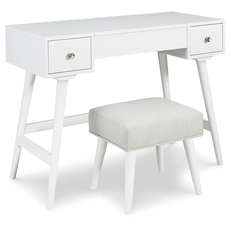 White 40" Modern Vanity with Bench and Drawers