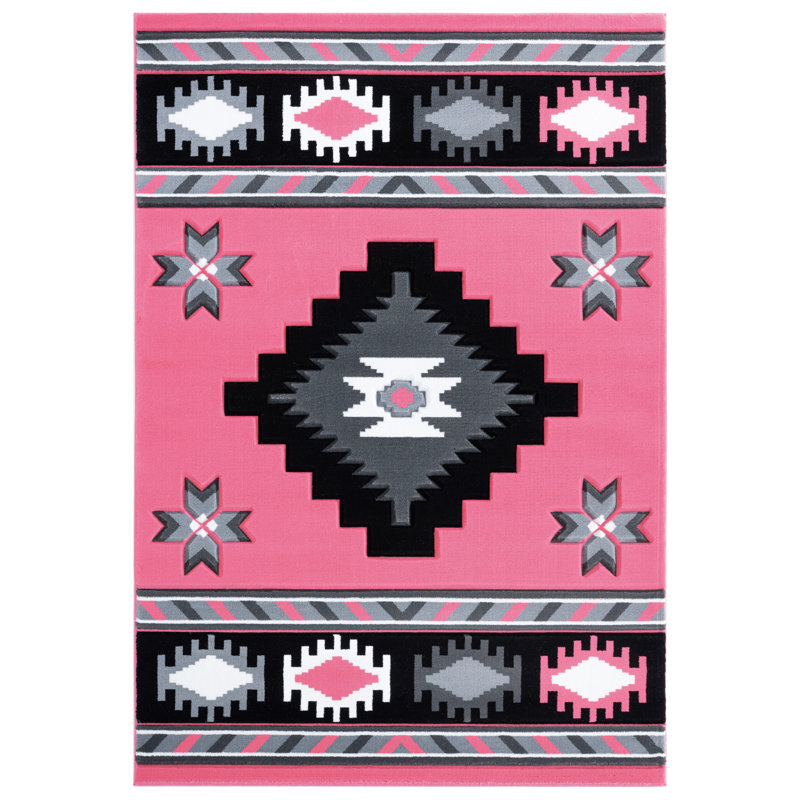 Tapis rose à motif géométrique Sheridan, Rectangle 1 pi 10 po x 2 pi 8 po