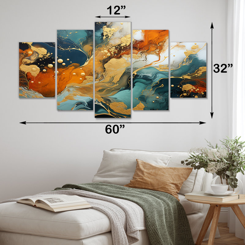 Tempête de marbre bleu et doré V - ensemble de décorations murales multiples