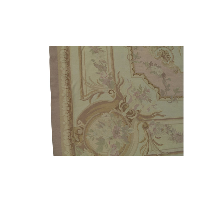 Tapis beige et vert noué à la main de haute qualité